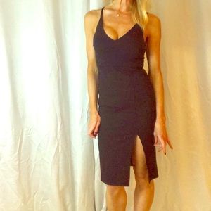 NWT LBD Deep V-Neck skinny Strap Dress *Front Slit